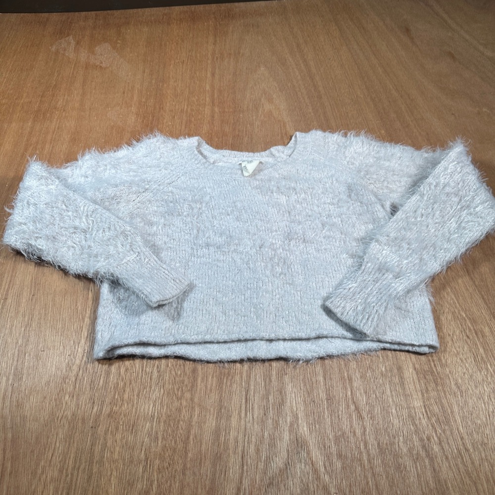 Billabong Sweater Womens Medium White Eyelash Knit Cropped Raglan JV07ULIV